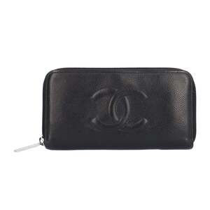 CHANEL Black Caviar Leather Logo Wallet